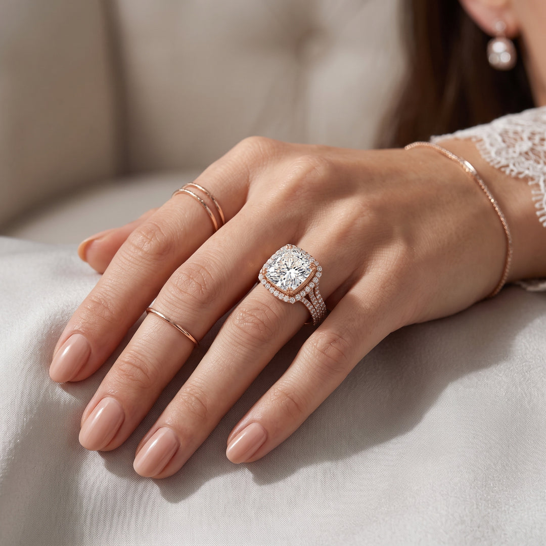 5.30 Ctw Elongated Cushion Cut Halo Engagement Ring H Color VS2 GIA Certified