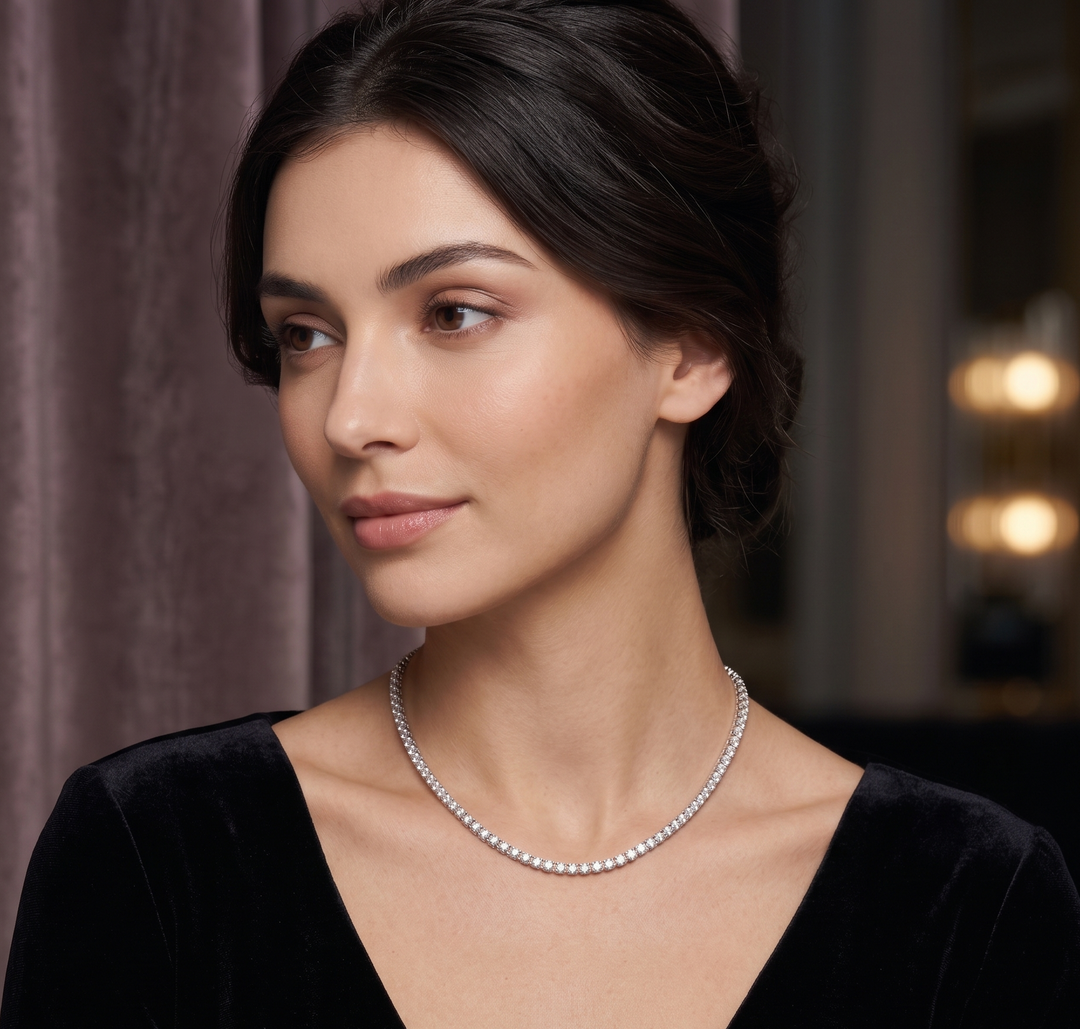 9 Carats Round Cut Diamond Tennis Necklace