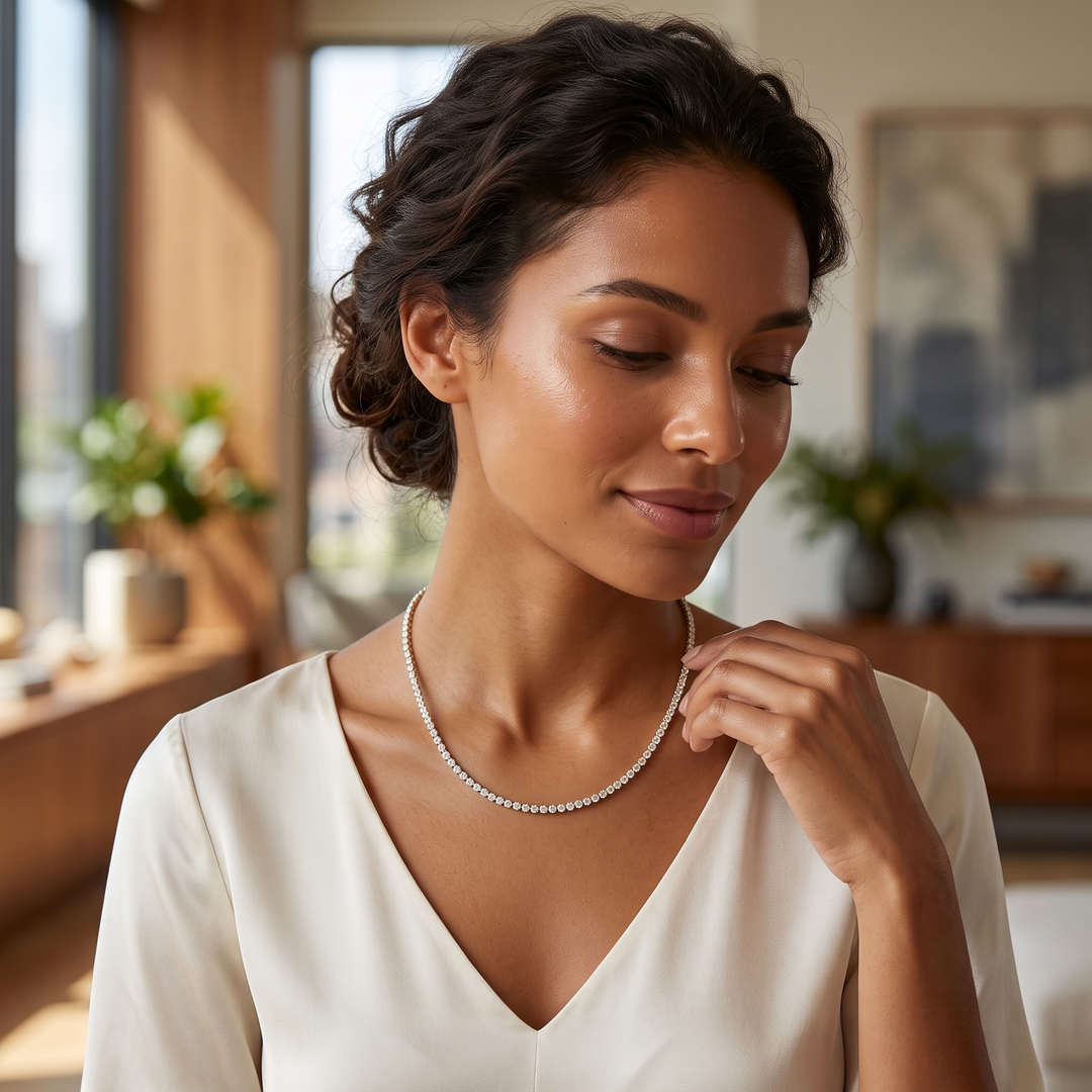 9 Carats Round Cut Diamond Tennis Necklace