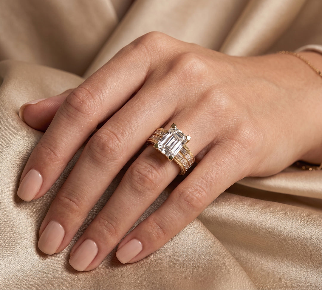 5.20 Ct. Emerald Cut Vintage Art-Deco Diamond Ring F Color VS1 GIA Certified
