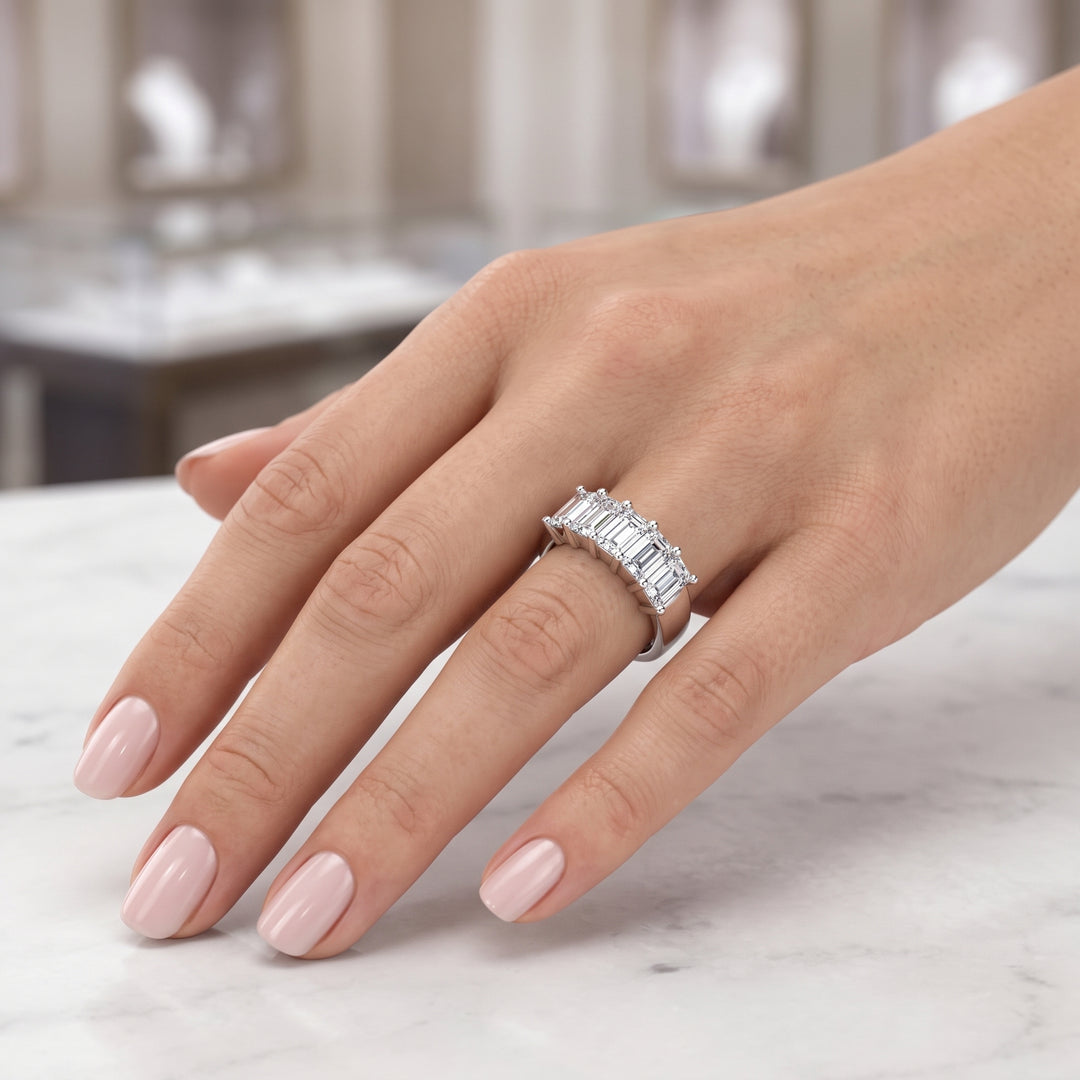 2 Ctw Emerald Cut Five-Stone Diamond Ring F Color VS1 (All GIA Certified)