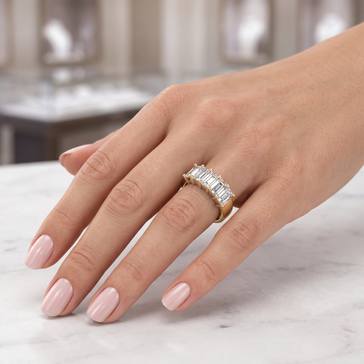 2 ctw emerald cut five stone diamond ring f color vs1 (all gia certified)