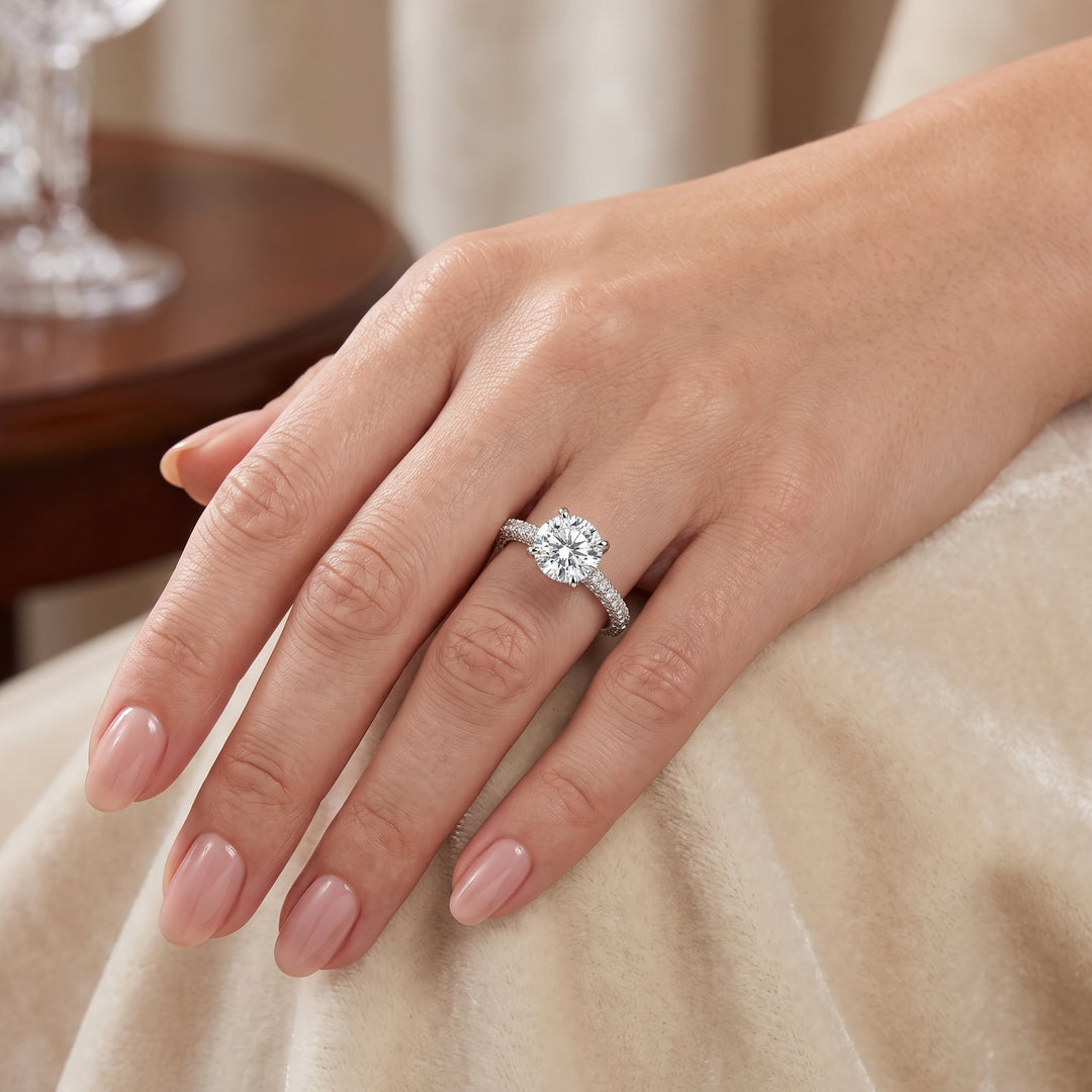 2.50 Ct Hidden Halo 3 Row Pave Engagement Ring J Color VS2 GIA Certified 3X