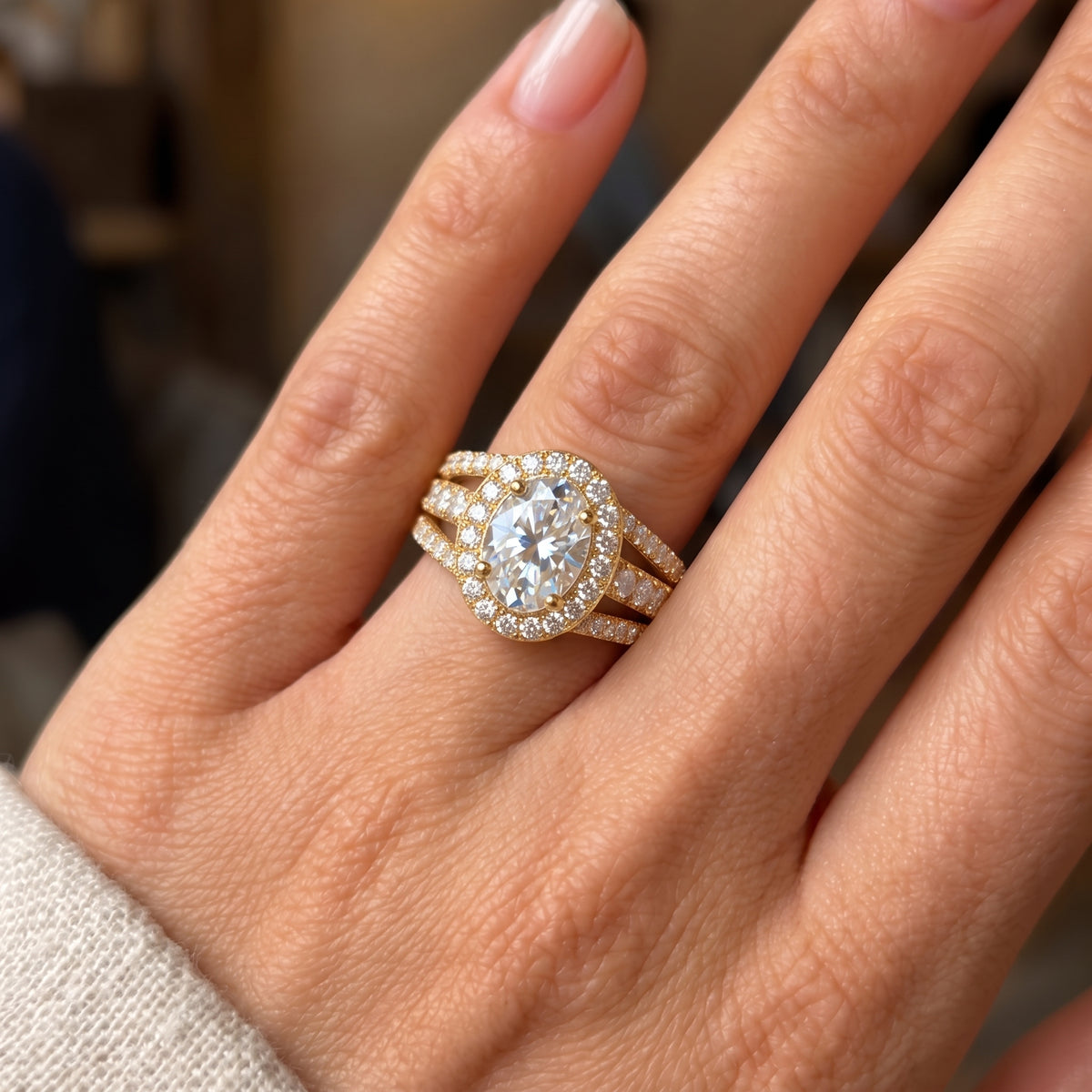 Halo split shank oval engagement ring h color vs1 gia certified (1