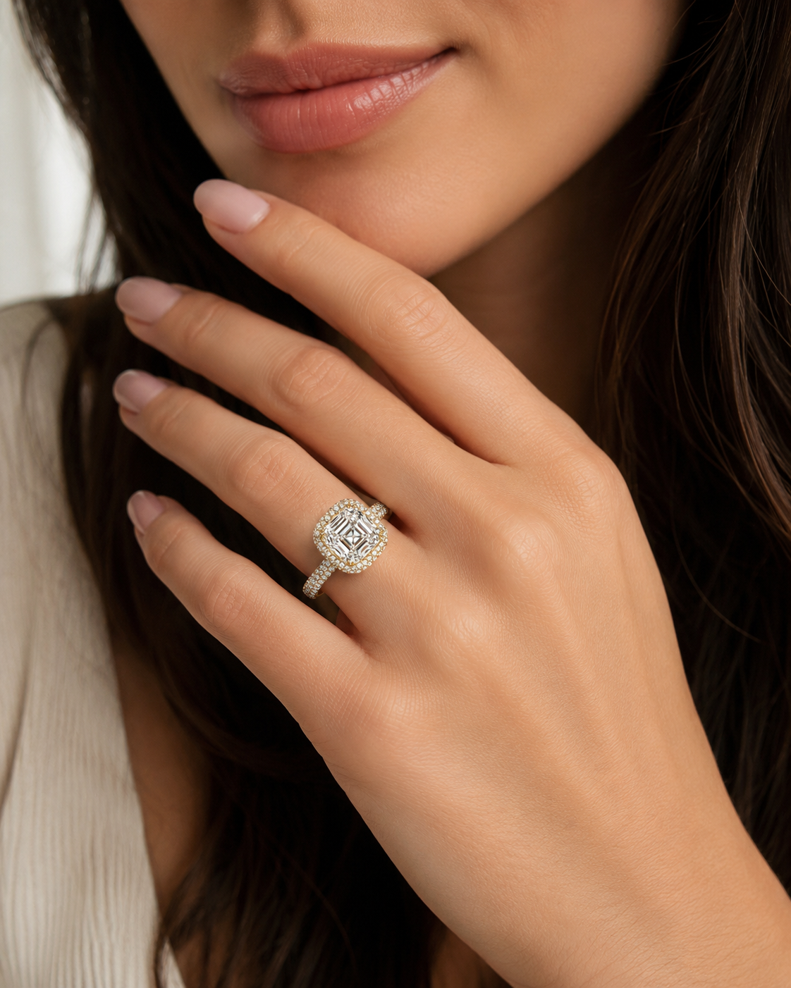 Halo asscher cut pave diamond ring g color vvs2 gia certified (4 ctw)