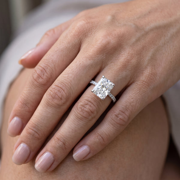 Hidden halo Elongated Center Solitaire with Accents