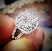 Double Halo Cushion Engagement Ring on Hand