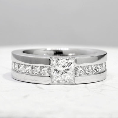 Lab Grown Men's Princess Cut Tension and Channel Set Ring IGI Certified