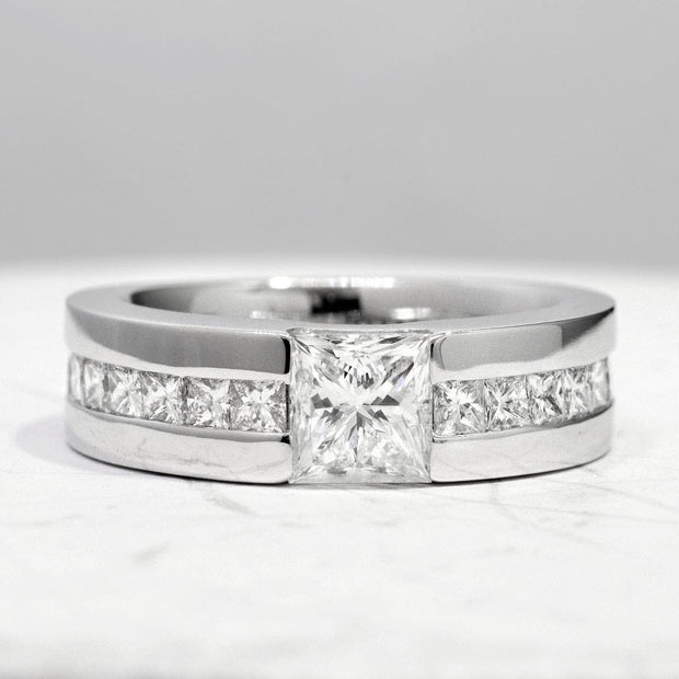 Lab Grown Men's Princess Cut Tension and Channel Set Ring IGI Certified