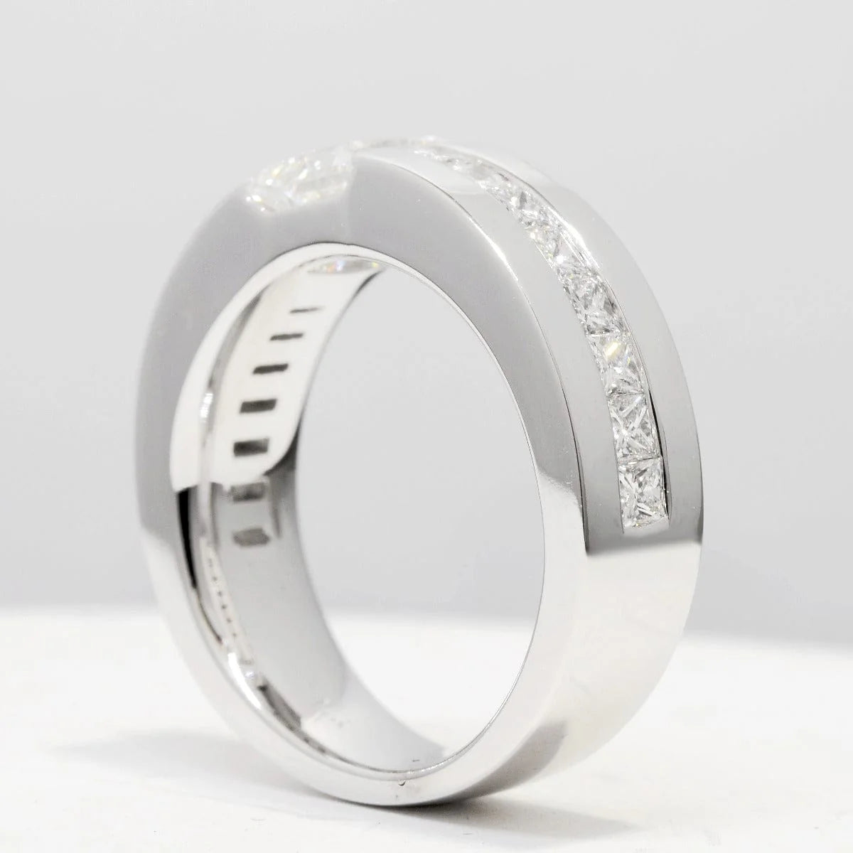 Lab grown men's princess cut tension and channel set ring igi certified