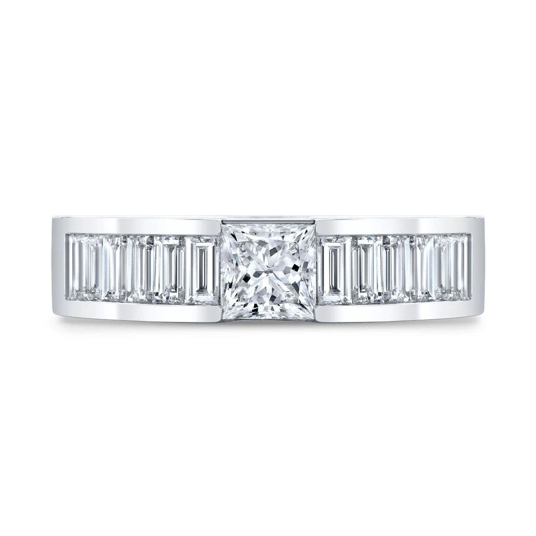 Lab Grown Men's Princess Cut & Baguette Tension and Channel Ring IGI Certified