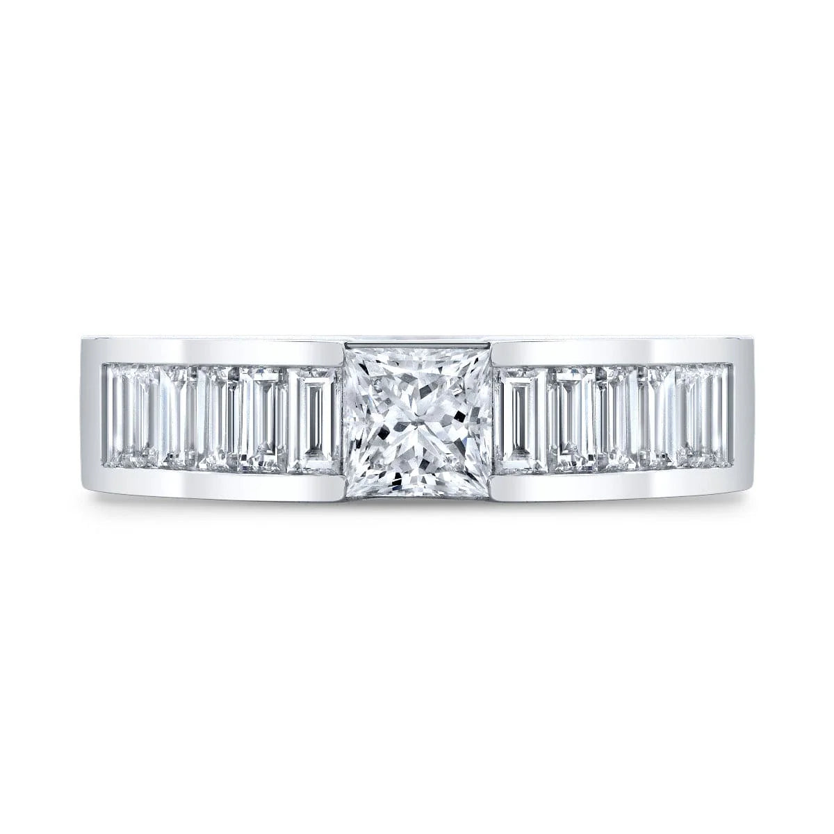 Lab grown men's princess cut & baguette tension and channel ring igi certified