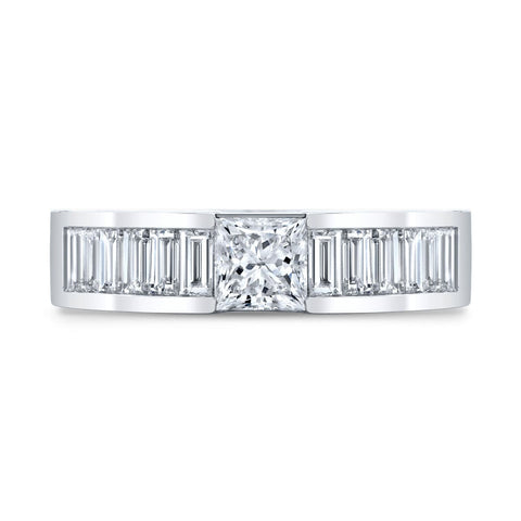 2.40 Ctw. Princess Cut & Baguette Diamond Channel Set Ring F Color VS1 GIA Certified