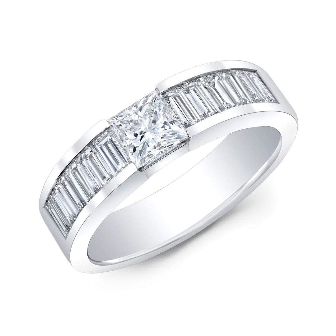 Lab Grown Men's Princess Cut & Baguette Tension and Channel Ring IGI Certified