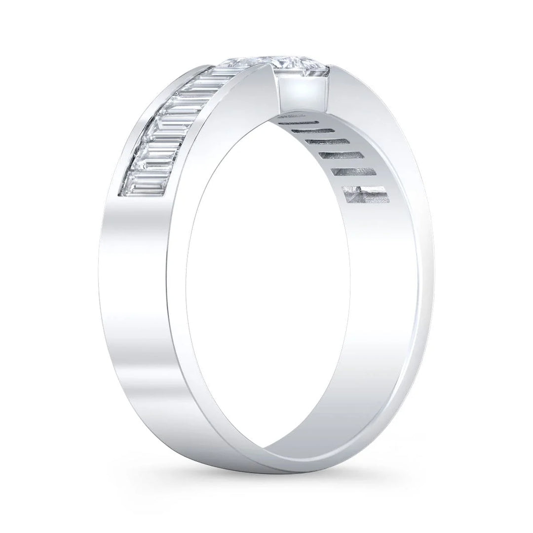 Lab Grown Men's Princess Cut & Baguette Tension and Channel Ring IGI Certified