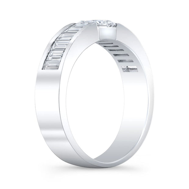 3.40 Ctw. Princess Cut & Baguette Diamond Channel Set Ring I Color VS1 GIA Certified
