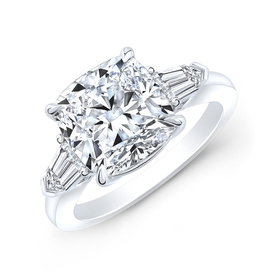 3.60 Ctw. 3-Stone Cushion Cut & Bullet Ring  H Color VS2 GIA Certified