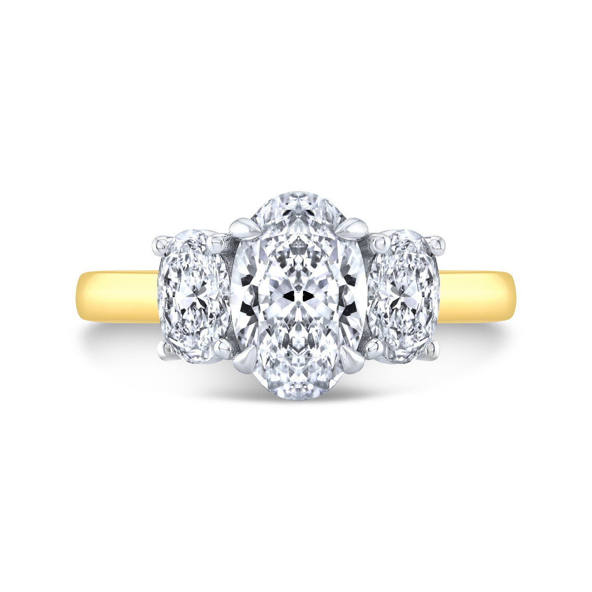 Oval 3 stone diamond ring yellow shank