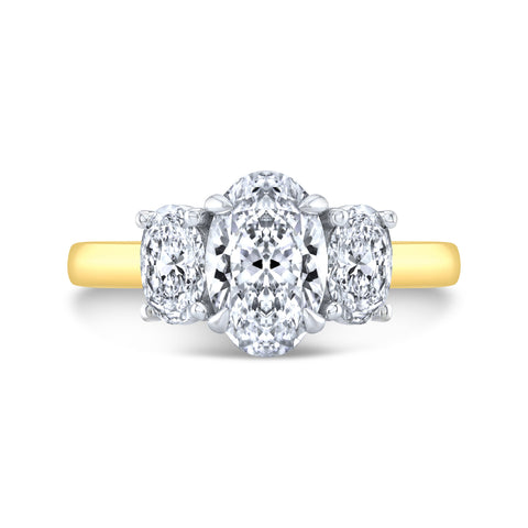 Oval 3 Stone Diamond Ring Yellow Shank