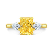 2.00 Ctw Canary Fancy Yellow Radiant with Pear Cut 3-Stone Diamond Ring VS2 GIA