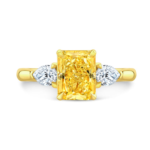 2.00 Ctw Canary Fancy Yellow Radiant with Pear Cut 3-Stone Diamond Ring VS2 GIA