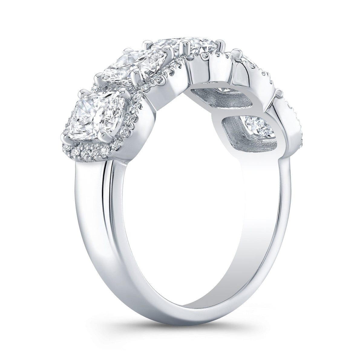 5 stone halo cushion cut diamond ring