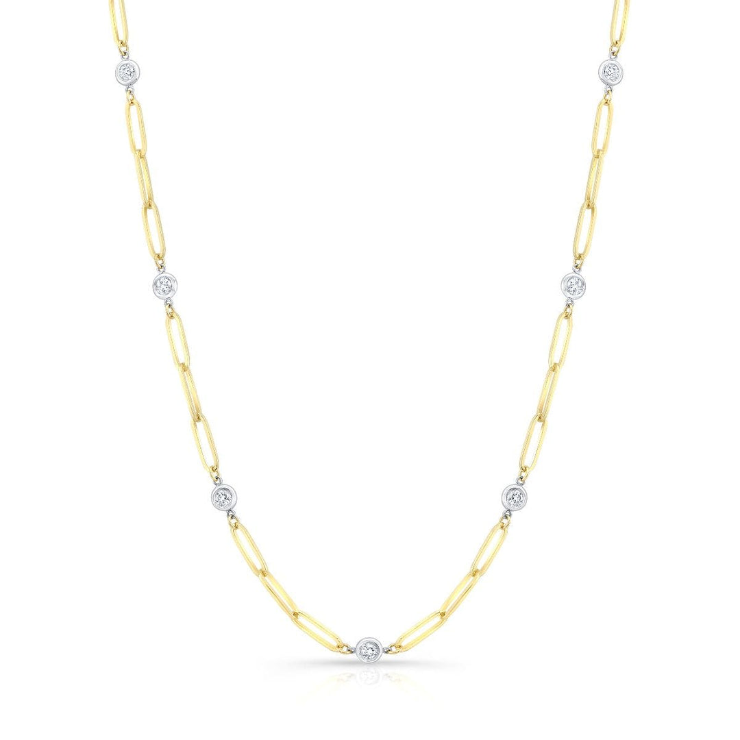 Paper Clip Chain Bezel Round Cut Diamond Necklace
