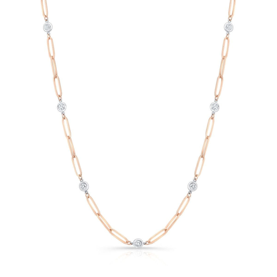 Paper Clip Chain Bezel Round Cut Diamond Necklace