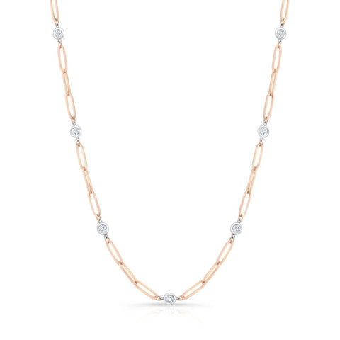 Paper Clip Chain Bezel Round Cut Diamond Necklace