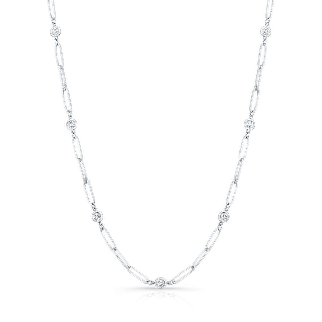 Paper Clip Chain Bezel Round Cut Diamond Necklace