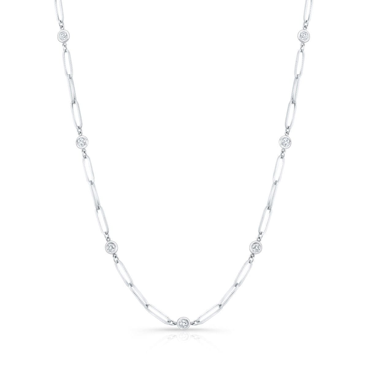 Paper clip chain bezel round cut diamond necklace