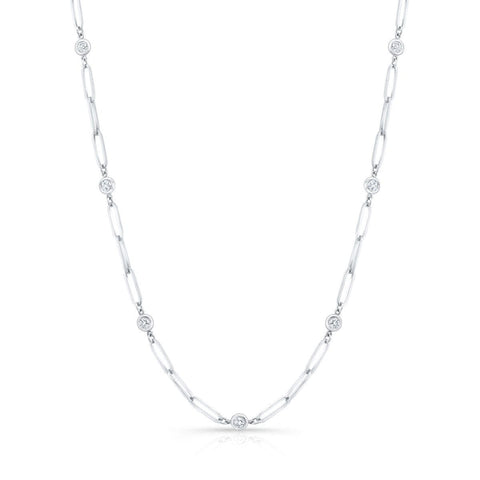 Paper Clip Chain Bezel Round Cut Diamond Necklace