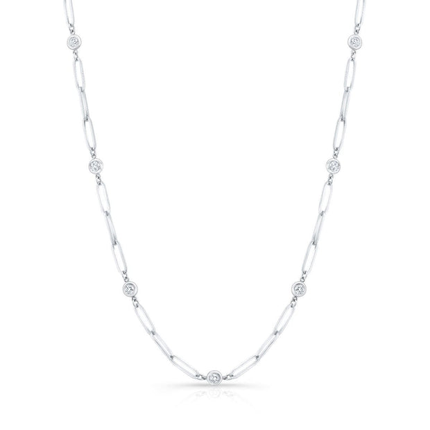 Paper Clip Chain Bezel Round Cut Diamond Necklace