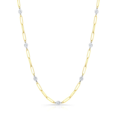 Paper Clip Chain Bezel Round Cut Diamond Necklace