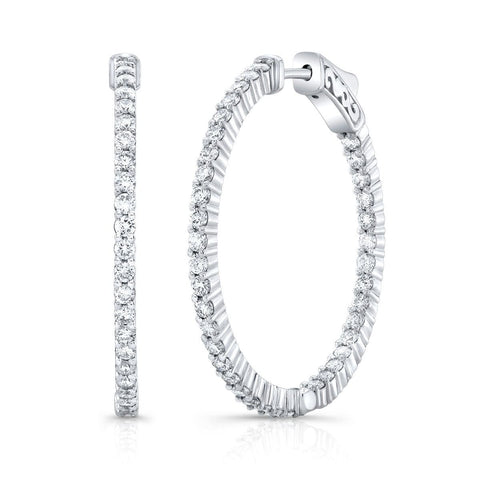 1.50 Carat Round Cut Diamond Inside Out 30mm Hoop Earrings