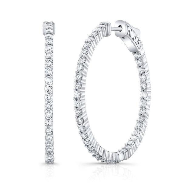 1.50 Carat Round Cut Diamond Inside Out 30mm Hoop Earrings