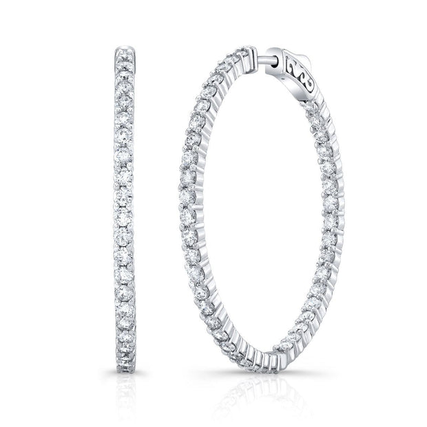 2.50 Carat Round Cut Diamond Inside Out 36mm Hoop Earrings