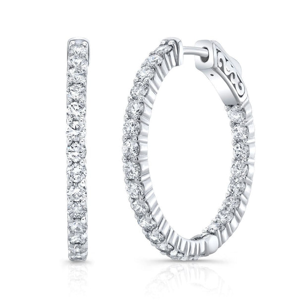 1.50 Carat Round Cut Diamond Inside Out 23mm Hoop Earrings