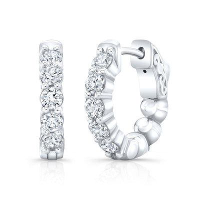 1.00 Carat Round Cut Diamond Classic Prong Hoop Earrings