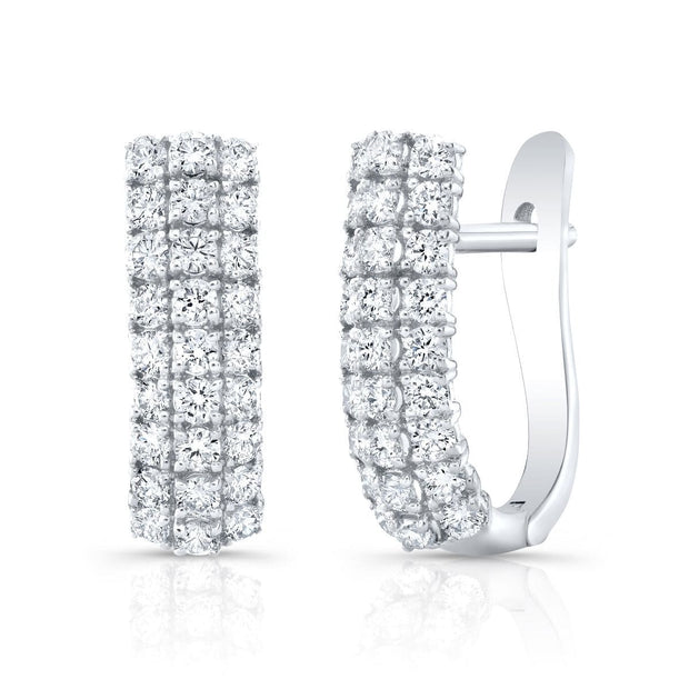 1.10 Carat 3-Row Round Cut Diamond Hoop Earrings