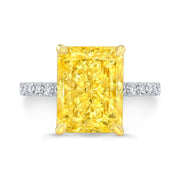 Lab Grown Rectangular Yellow Radiant Cut Hidden Halo Diamond Ring VVS2 IGI 4.50 Ctw
