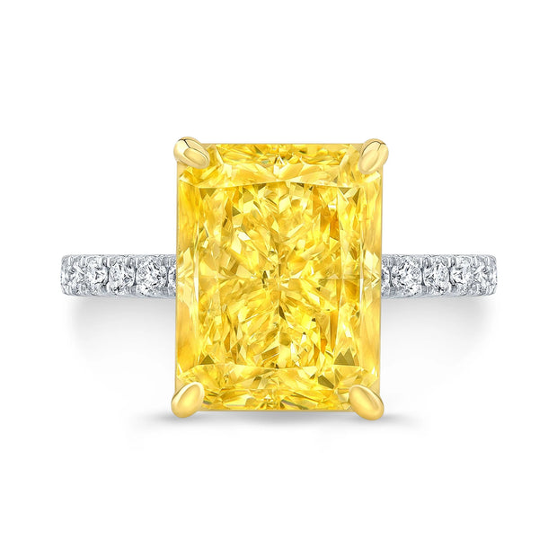Lab Grown Rectangular Yellow Radiant Cut Hidden Halo Diamond Ring VVS2 IGI Certified