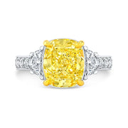 Lab Grown Yellow Cushion Cut Half Moon Diamond Pave Ring VVS2 IGI Certified 3.80 Ctw