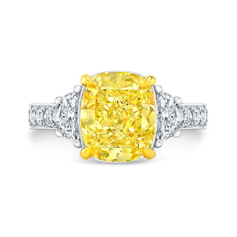 Lab Grown Yellow Cushion Cut Half Moon Diamond Pave Ring VVS2 IGI Certified 3.80 Ctw