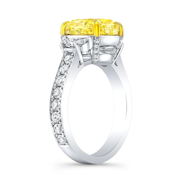 Lab Grown Yellow Cushion Cut Half Moon Diamond Pave Ring VVS2 IGI Certified 3.80 Ctw