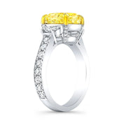 Lab Grown Yellow Cushion Cut Half Moon Diamond Pave Ring VVS2 IGI Certified 3.80 Ctw