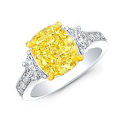 Lab Grown Yellow Cushion Cut Half Moon Diamond Pave Ring VVS2 IGI Certified 3.80 Ctw