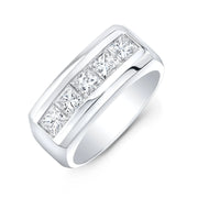 Lab Grown Men's Princess Cut 5 Stone Channel Set Ring 10mm IGI Certified
