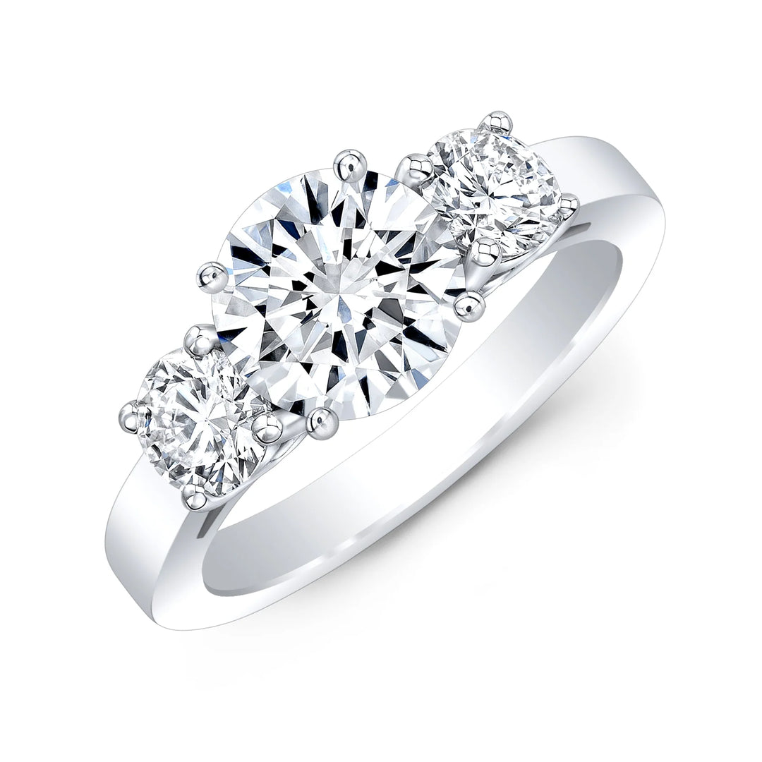 Round Cut 3-Stone Diamond Ring in white gold Top angle view