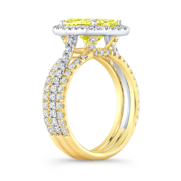 Lab Grown Yellow Radiant Cut Diamond 3-Row Halo Ring VVS2 IGI Certified